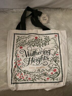 EMILY BRONTE Wutherng Heights Canvas Tote Bag in White/Hunter Green